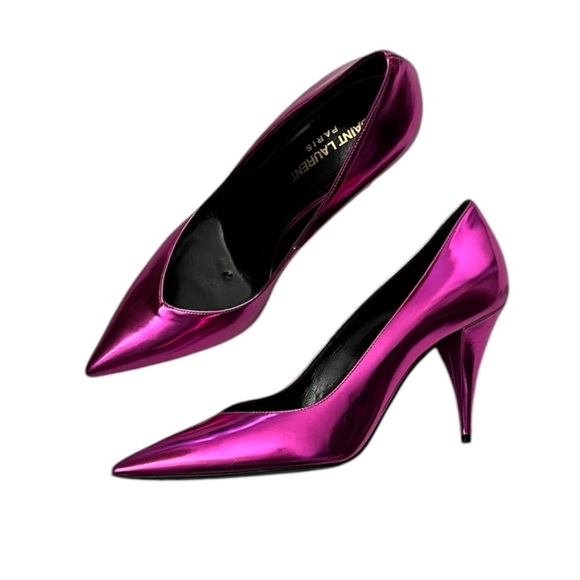 NEW Saint Laurent Kiki 85 Metallic Leather Pumps size 37 Pink - Picture 1 of 12